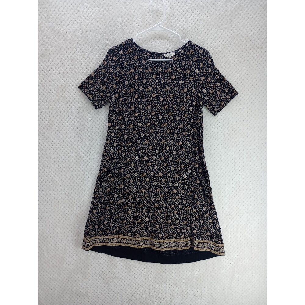 Fat Face Simone Black Floral Print Women's 6 Shift Dress Short Sleeve Pockets